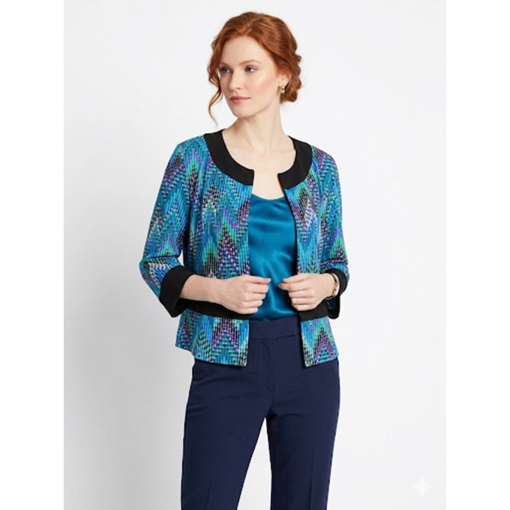 madison leigh Blue Teal Patterned Cropped Jacket